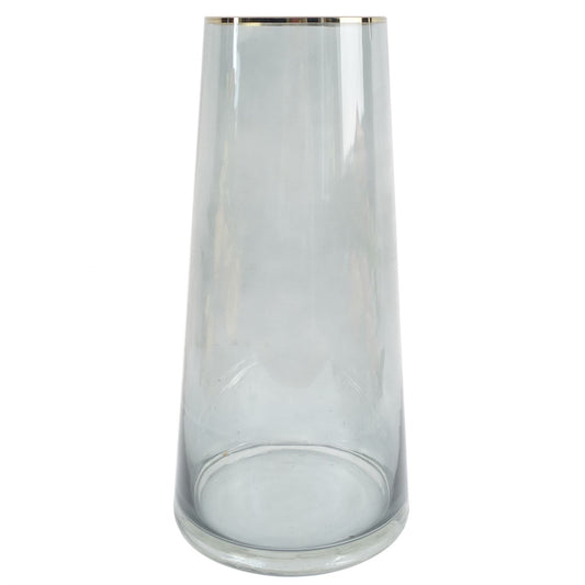 28cm Gold Rim Smoke Grey Glass Vase
