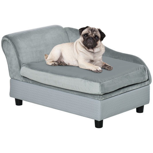 PawHut Pet Sofa Dog Chair Cat Couch w/ Storage, Cushion - Light Blue