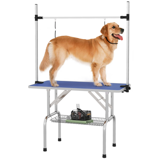 Metal Adjustable Dog Grooming Table Rubber Top 2 Safety Slings Mesh Pawhut
