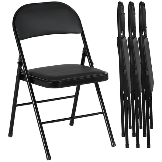 4 Pack Padded Folding Chairs with Cushioned Seat and Metal Frame Black