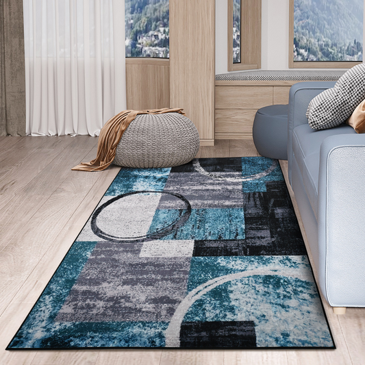 Large Blue Area Rug, Geometric Carpet Living Room Bedroom, 160x230cm