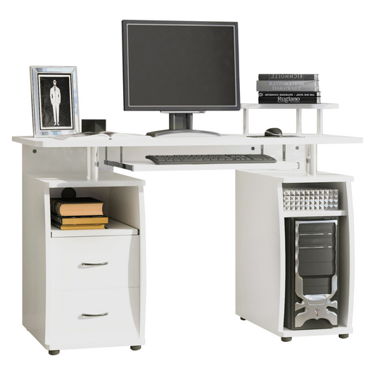Computer Office Desk Table Workstation w/ Keyboard Tray, Drawer, White