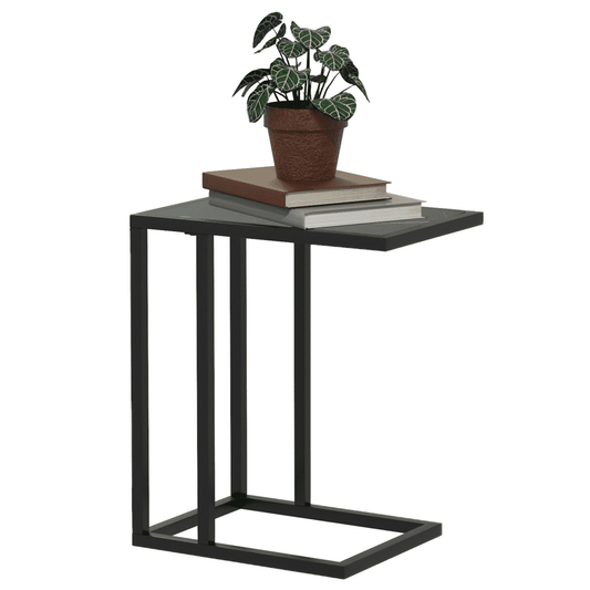 C Shape Side Table Marble-Effect Top Metal Frame Space-Saving Furniture