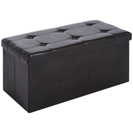 Folding Faux Leather Storage Cube Ottoman Bench Seat Brown