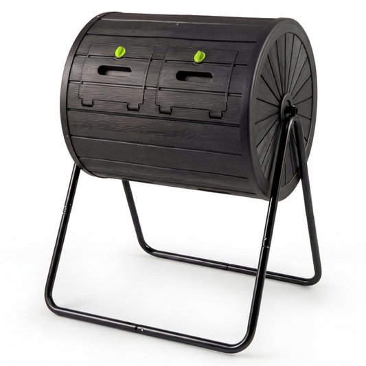 Dual Chamber Compost Tumbler 37.5Gal 360° Rotating Compost Bin with Stirring Blades for Garden-Black