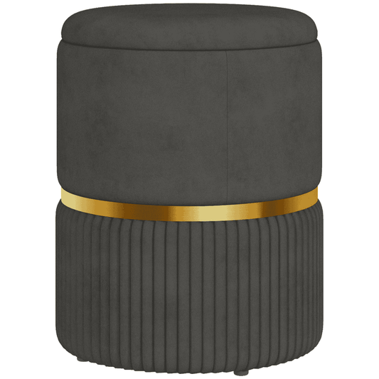 Round Pouffe, Storage Footstool with Cushioned Top, Hidden Space