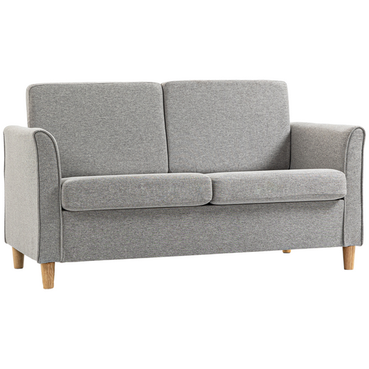 Double Seat Sofa Linen Upholstery Loveseat Couch w/ Armrests, Light Grey