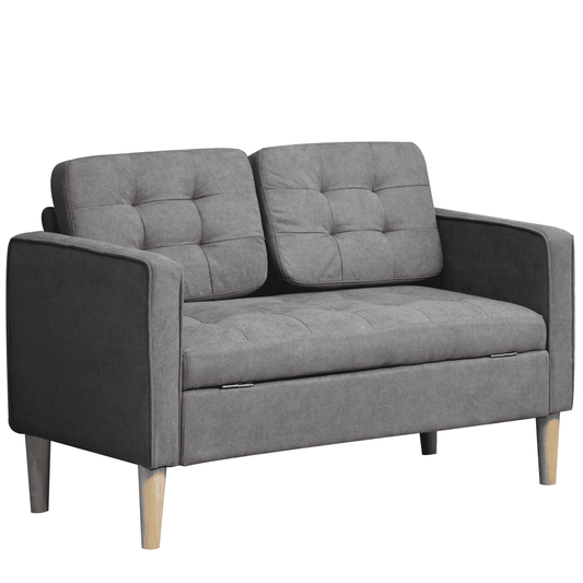 Compact Loveseat Sofa 2 Seater Sofa with Storage and Wood Legs Grey