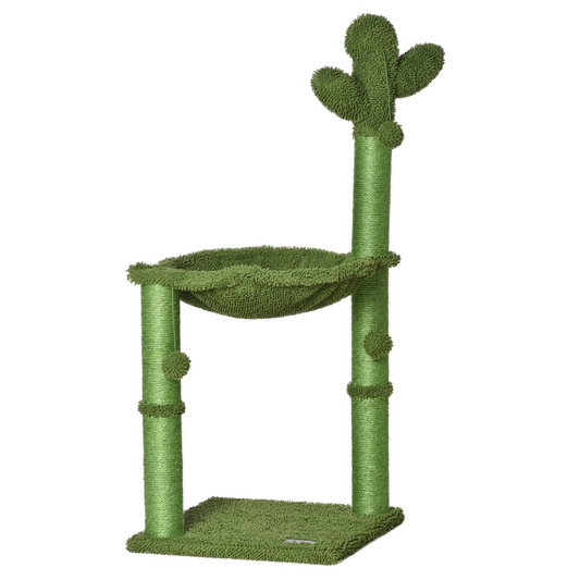 Cactus Cat Tree for Indoor Cats w/ Scratching Post Hammock Bed Toy Ball - Green
