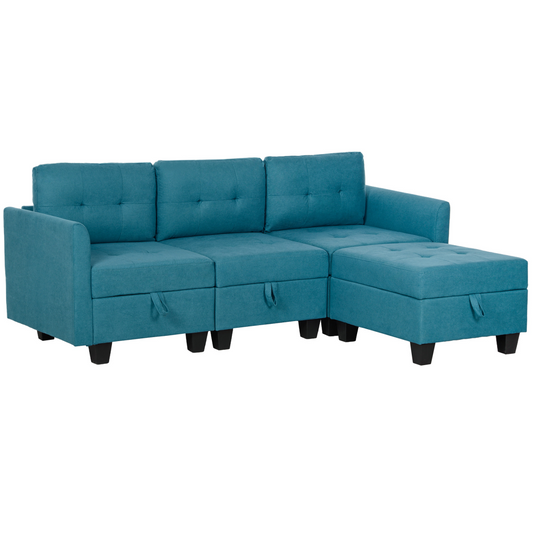 Convertible Modular Sectional Sofa w/ Storage Wood Frame Light Blue
