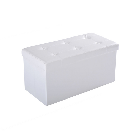 Folding Faux Leather Storage Cube Ottoman Bench Seat PU Cream White