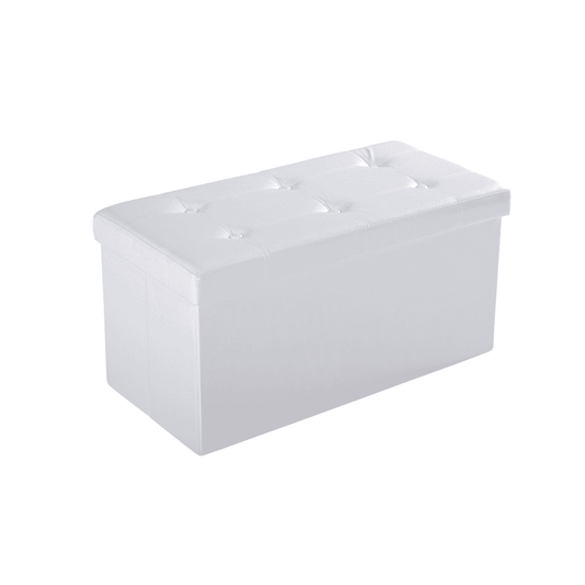 Folding Faux Leather Storage Cube Ottoman Bench Seat PU Cream White