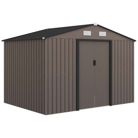 9 X 6FT Outdoor Storage Garden Shed Sliding Door Galvanised Metal Brown