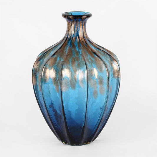 Objets d'Art Glass Vase Blue & Bronze 32cm