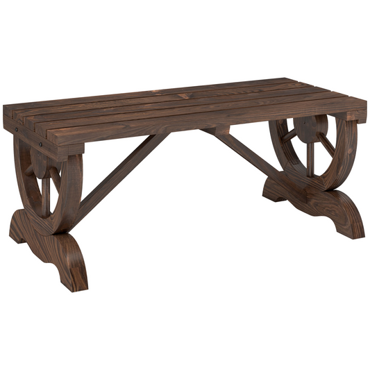 Rustic Wooden Wheel Bench 2-Person Seat - Brown Chair Loveseat Park