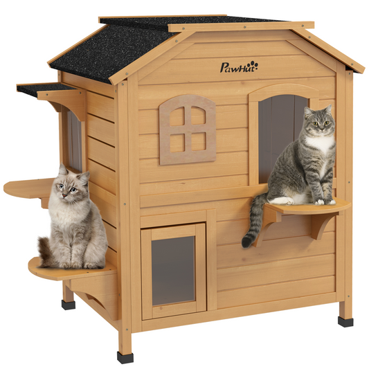 Wooden Cat House Cat Cave Pet Shelter Condos Outdoor Natural Wood Finish