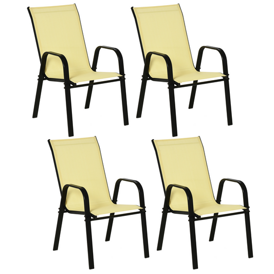 Set of 4 Garden Dining Chair Set Outdoor with High Back Armrest Beige Outsunny