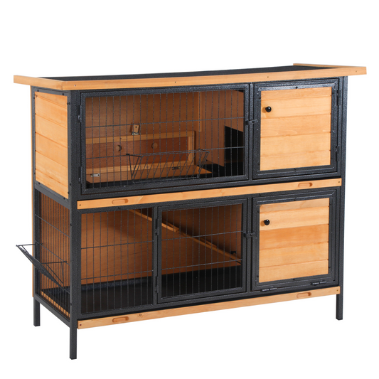 Wooden Metal Rabbit Hutch Pet House Bunny w/ Slide-Out Tray Outdoor Light Yellow