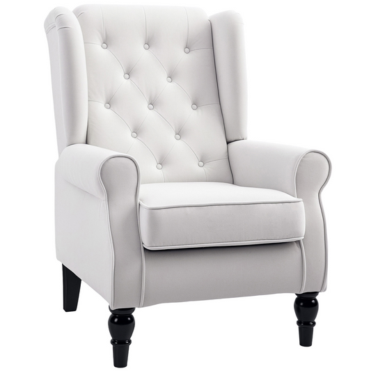 Accent Armchair Home Furniture Retro Tufted Club Wood Fabric Cream White