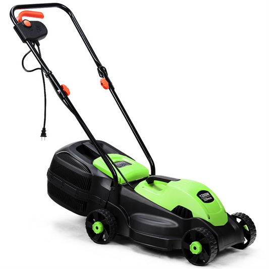 13-Inch Electric Lawn Mower with 8 Gal Grass Collection Box, 3 Adjustable Cutting Heights, Lightweight 15.5LBS Push Mower for Garden - Green