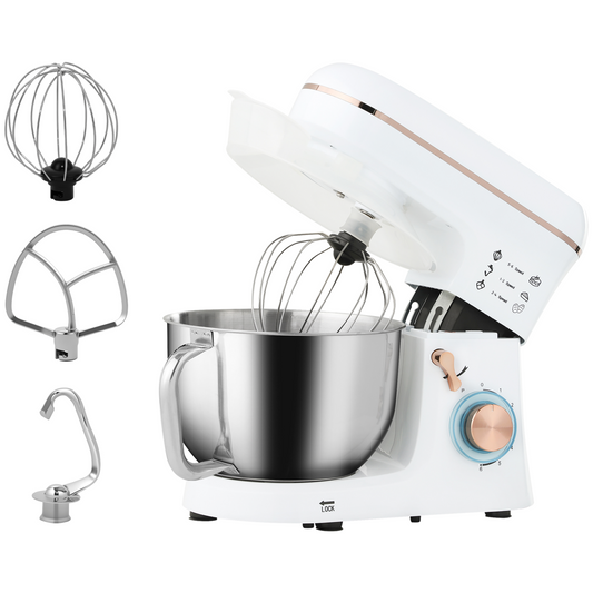 Electric Stand Mixer, 5L Food Mixer with Dough Hook, Whisk, White