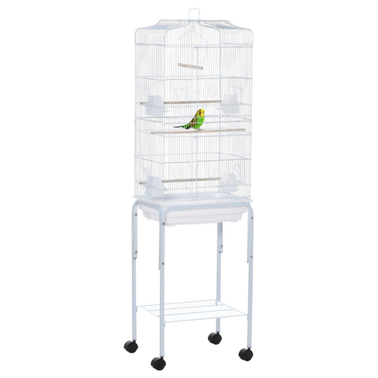 Bird Cage for Budgie Finch Canary Parakeet W/ Stand Sliding Tray White Pawhut