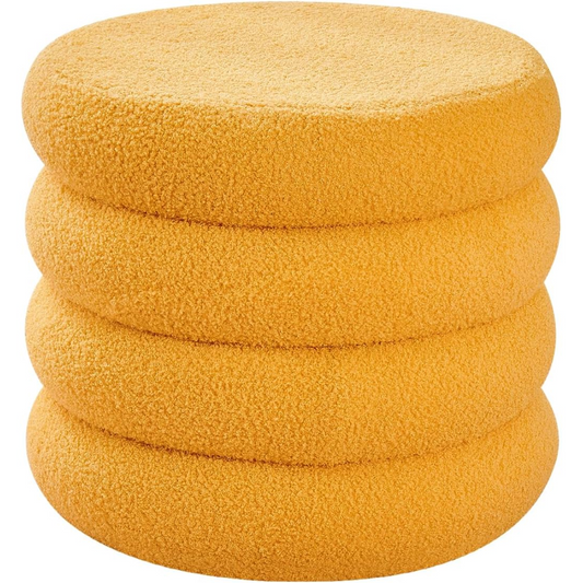 Round Storage Ottoman, Modern Sherpa Footstool, Teddy Vanity Stool with Flip-Top Tray, Makeup Chair for Home Decor, Upholstered Footrest for Living Room & Bedroom (Yellow)