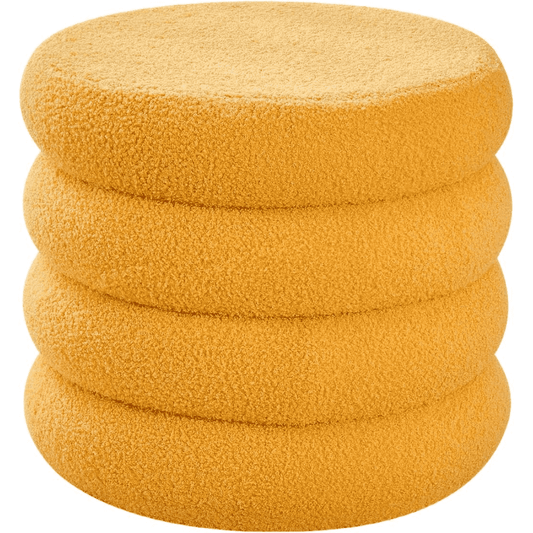 Round Storage Ottoman, Modern Sherpa Footstool, Teddy Vanity Stool with Flip-Top Tray, Makeup Chair for Home Decor, Upholstered Footrest for Living Room & Bedroom (Yellow)