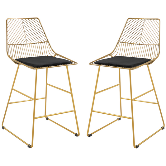 Modern Counter Height Bar Stools Set of 2 pcs Wire Metal Barstools for Kitchen