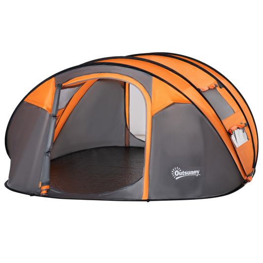 Camping Tent Dome Pop-up Tent with Windows for 4-5 Person Orange Outsunny