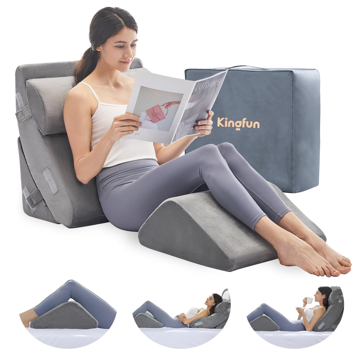 Kingfun 4pcs Orthopedic Bed Wedge Pillow Set for Sleeping Memory Foam for SleepingBreathable Triangle Pillow Wedge Post Surgery Memory Foam for Back Leg Pain Relief Sitting