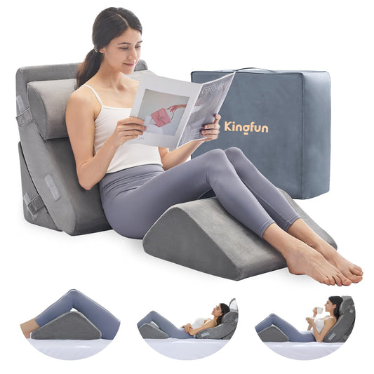 Kingfun 4pcs Orthopedic Bed Wedge Pillow Set for Sleeping Memory Foam for SleepingBreathable Triangle Pillow Wedge Post Surgery Memory Foam for Back Leg Pain Relief Sitting