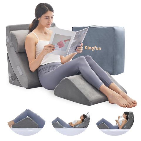 Kingfun 4pcs Orthopedic Bed Wedge Pillow Set for Sleeping Memory Foam for SleepingBreathable Triangle Pillow Wedge Post Surgery Memory Foam for Back Leg Pain Relief Sitting