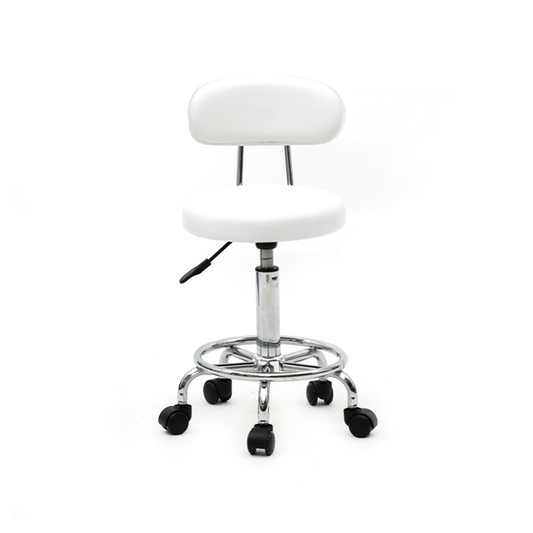 Round Shape Adjustable Salon Stool with Back and Line White