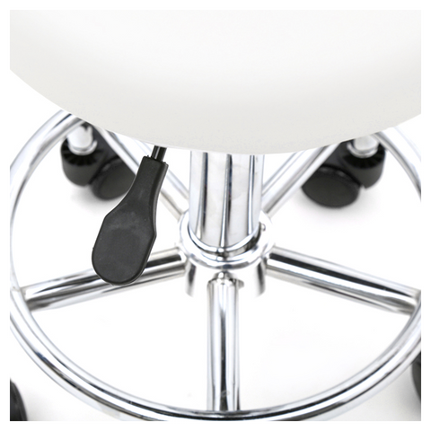 Round Shape Adjustable Salon Stool with Back and Line White
