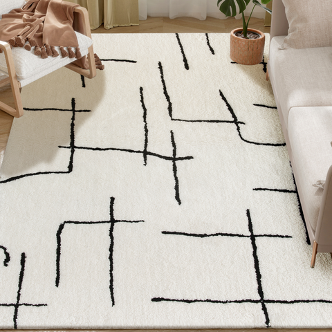 High Pile Modern Shaggy Rug, Soft Floor Carpet 120 x 170 cm, Cream