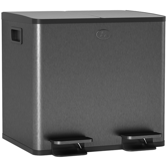 2 x 15L Dual Kitchen Bin Pedal Bin for Recycling and Waste, Black