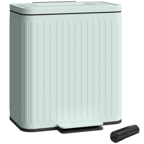 2 x 20L Double Rubbish Bin, Pedal Bin with Soft-Close Lid, Green