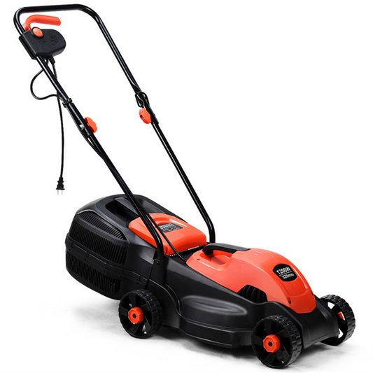 13-Inch Electric Lawn Mower with 8 Gal Grass Collection Box, 3 Adjustable Cutting Heights, Lightweight 15.5LBS Push Mower for Garden - Red