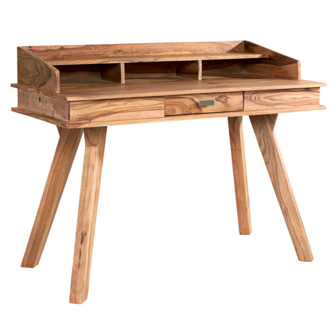 Wooden desk with a white background