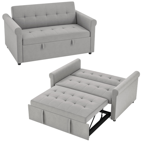 Convertible Pull Out Sleeper Sofa Bed Settee for Living Room, Grey