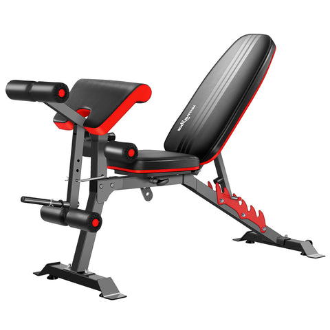 BODYRHYTHM Multifunctional Adjustable Weighted Bench with Leg Extension and Preacher Pad Ab/Back Hyper Roman Chair Adjustable Ab Sit up Bench Flat Incline Decline Bench Hyperextension Bench Back
