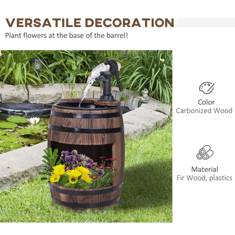 Outsunny Wood Barrel Pump Garden Fountain Water Feature Flower Planter Stand New