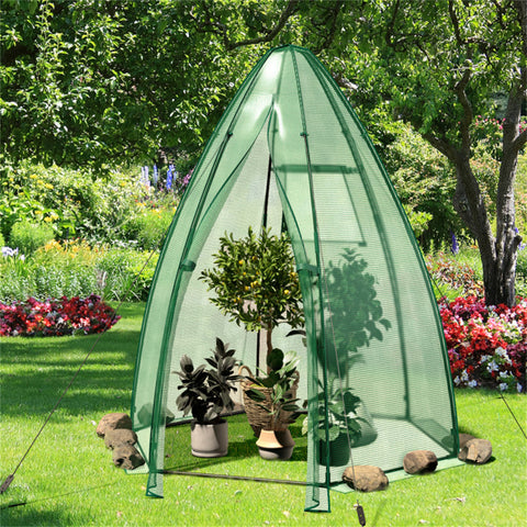 Hexagonal Mini Greenhouse with Zipper Door & Roll-Up Window, PE Cover Outdoor Plant House
