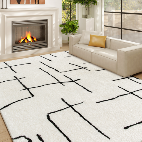 High Pile Modern Shaggy Rug, Soft Floor Carpet 120 x 170 cm, Cream