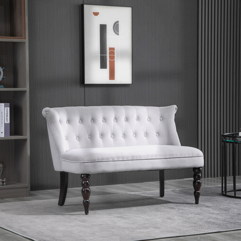 Velvet-Feel French Inspired Two-Seat Lounger Couch w/ Wood Frame Vintage