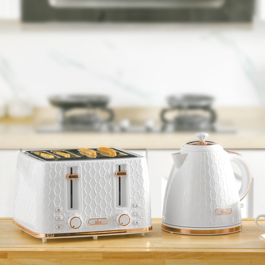 1.7L Kettle and Toaster Set with Defrost, Reheat and Crumb Tray, White