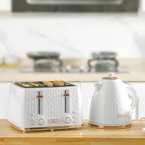 1.7L Kettle and Toaster Set with Defrost, Reheat and Crumb Tray, White