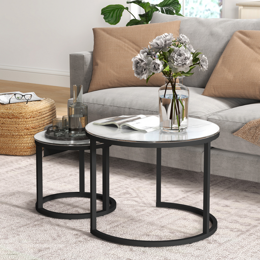 Glass Coffee Table Set of 2, Round Nest of Tables for Living Room