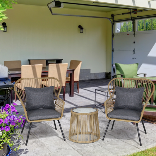 3 PCS Webbed PE Rattan Outdoor Patio Set Cushions Steel Frame Brown Outsunny